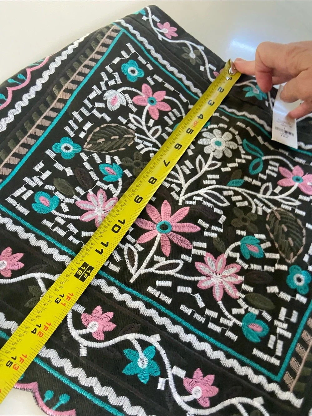 miami Black Embroidered Mini Skirt with Pink & Teal Floral Motif